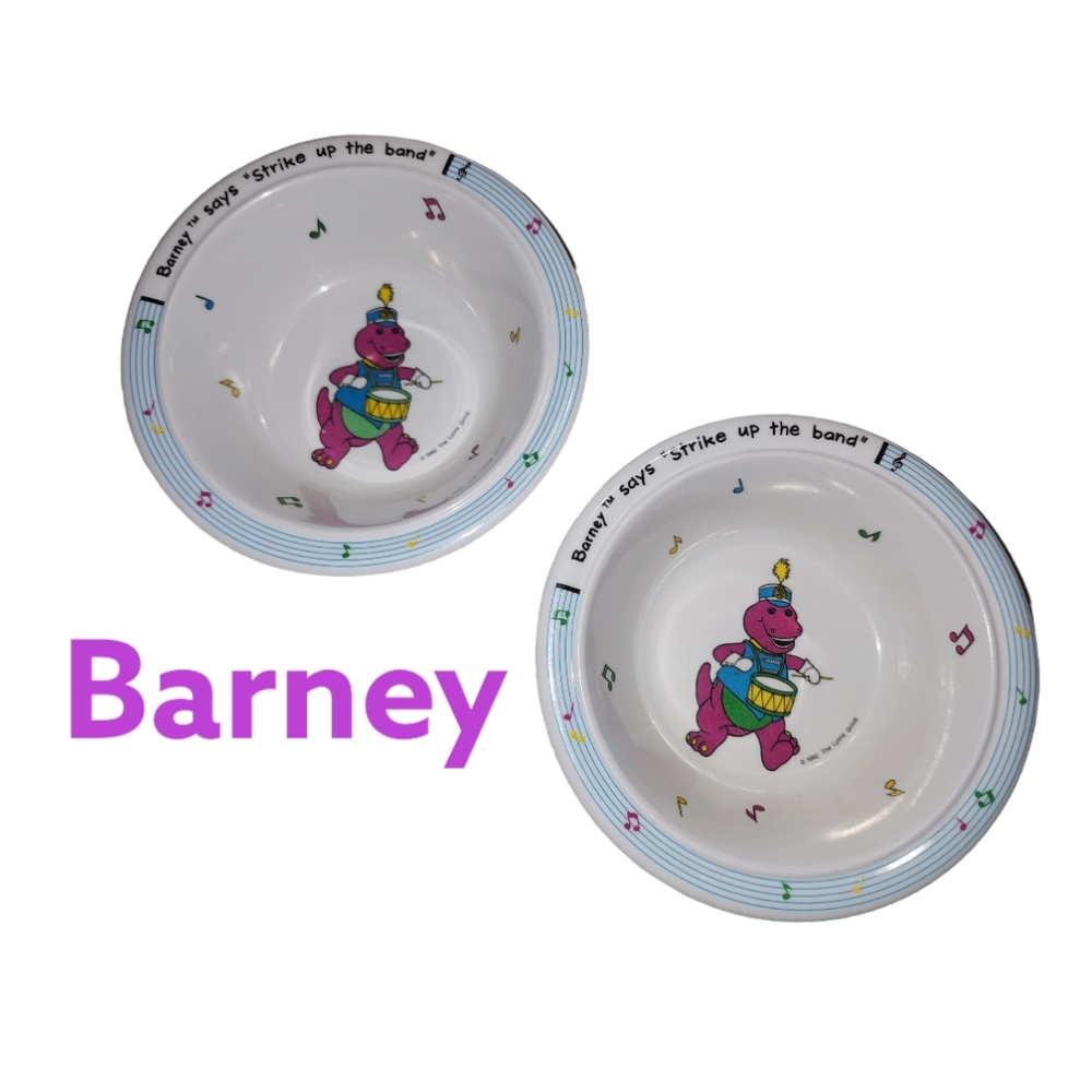 Vintage 1992 Barney "Strike Up the Band" Plastic Bowl Set 2